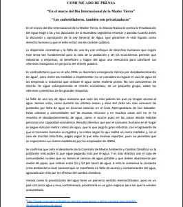 Comunicado Alianza Contra la Privatización del Agua 24 de abril de 2019