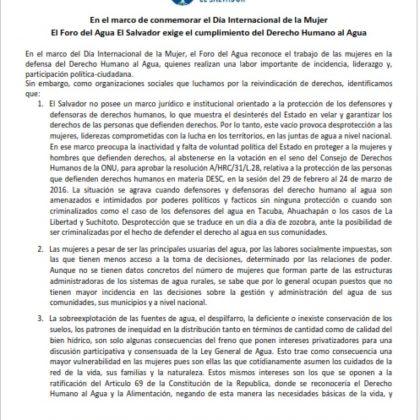 Comunicado del día Internacional de la Mujer