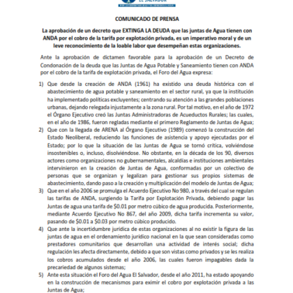 Comunicado sobre extinción de la deuda a favor de las Juntas de Agua Potable